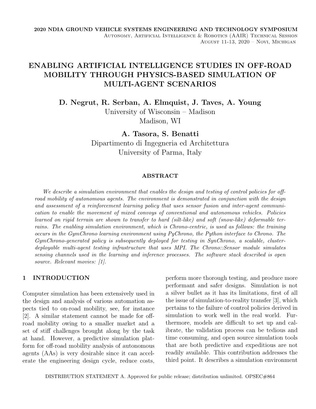 Enabling Artificial Intelligence Studies in Off-Road Mobility Through Physics-Based Simulation of Multi-Agent Scenarios
