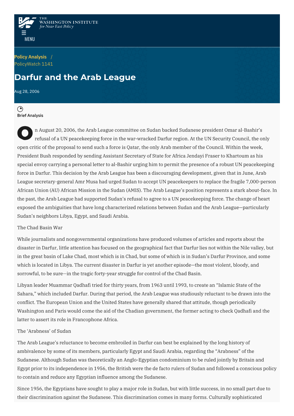 Darfur and the Arab League | the Washington Institute