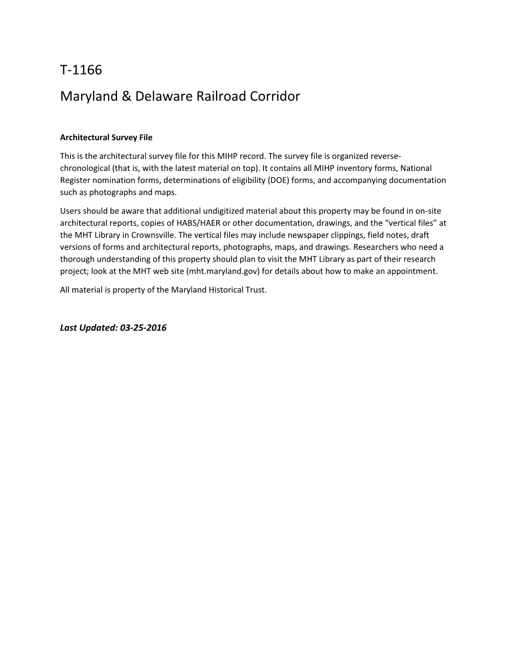 T-1166 Maryland & Delaware Railroad Corridor