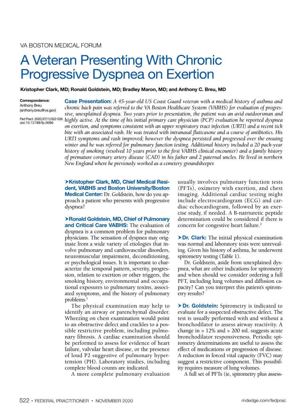 A Veteran Presenting with Chronic Progressive Dyspnea on Exertion