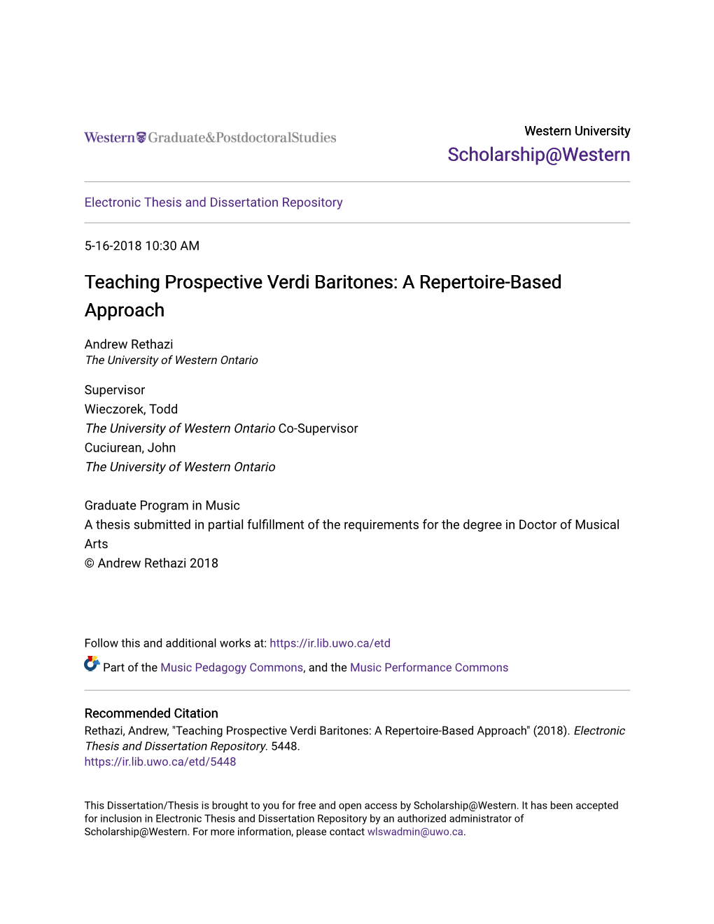 Teaching Prospective Verdi Baritones: a Repertoire-Based Approach