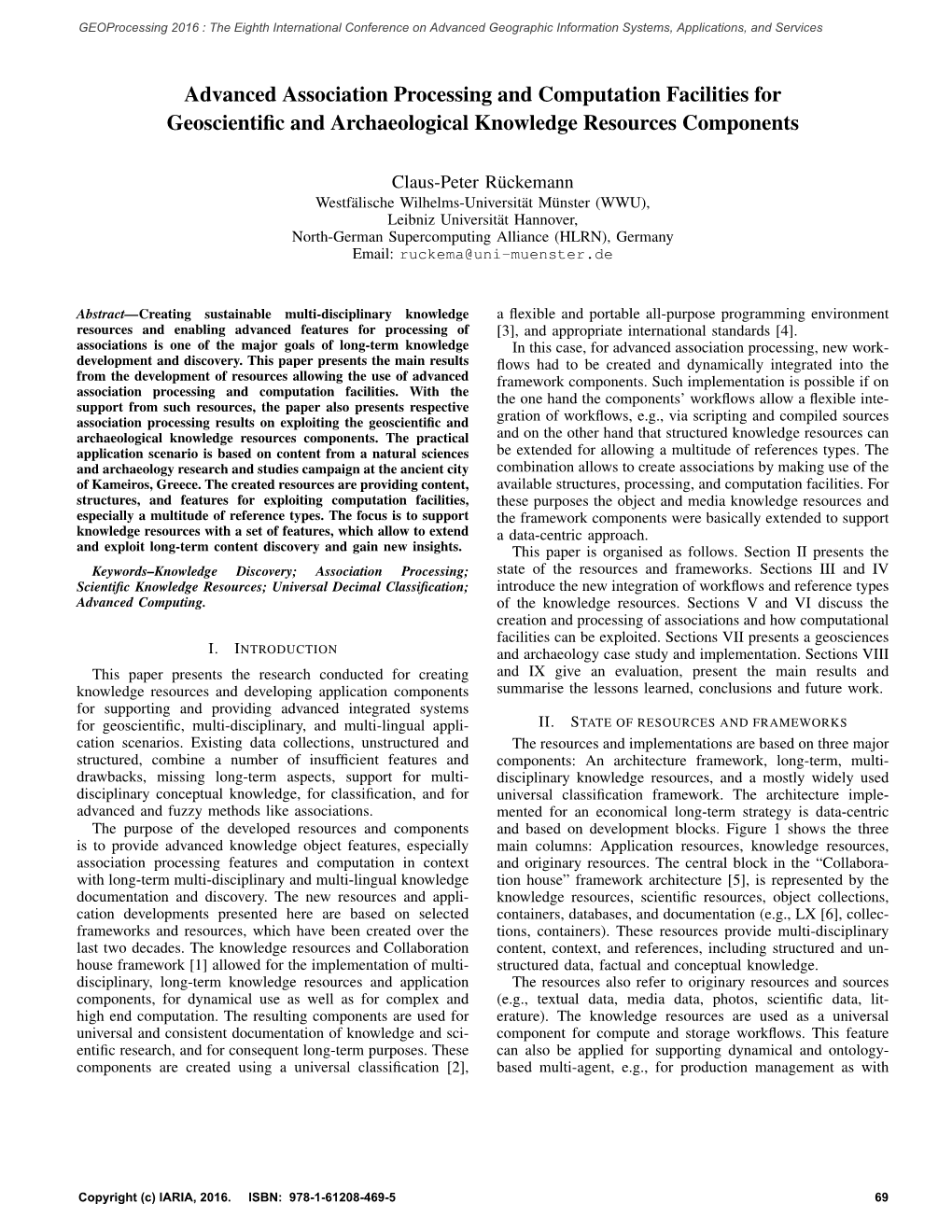 Advanced Association Processing and Computation Facilities for Geoscientiﬁc and Archaeological Knowledge Resources Components