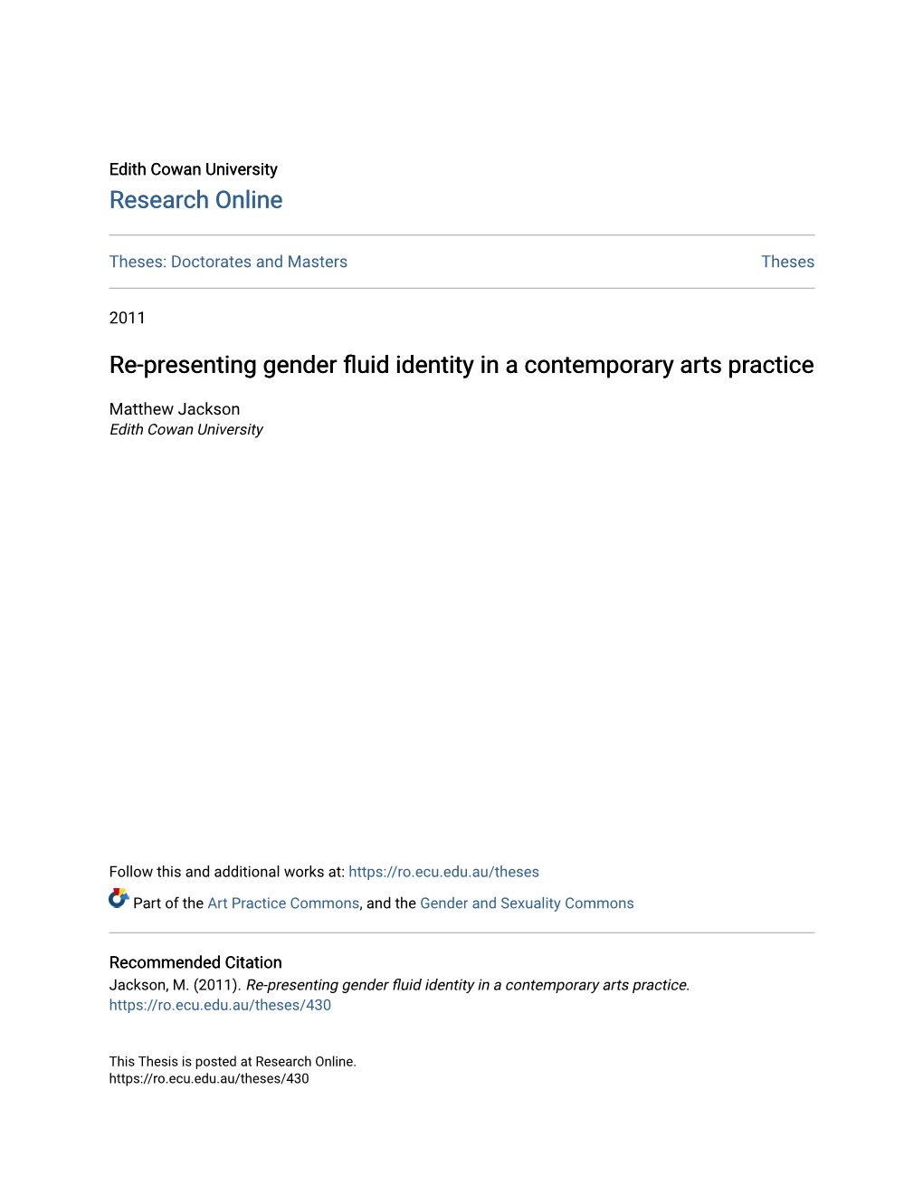 Re-Presenting Gender Fluid Identity in a Contemporary Arts Practice