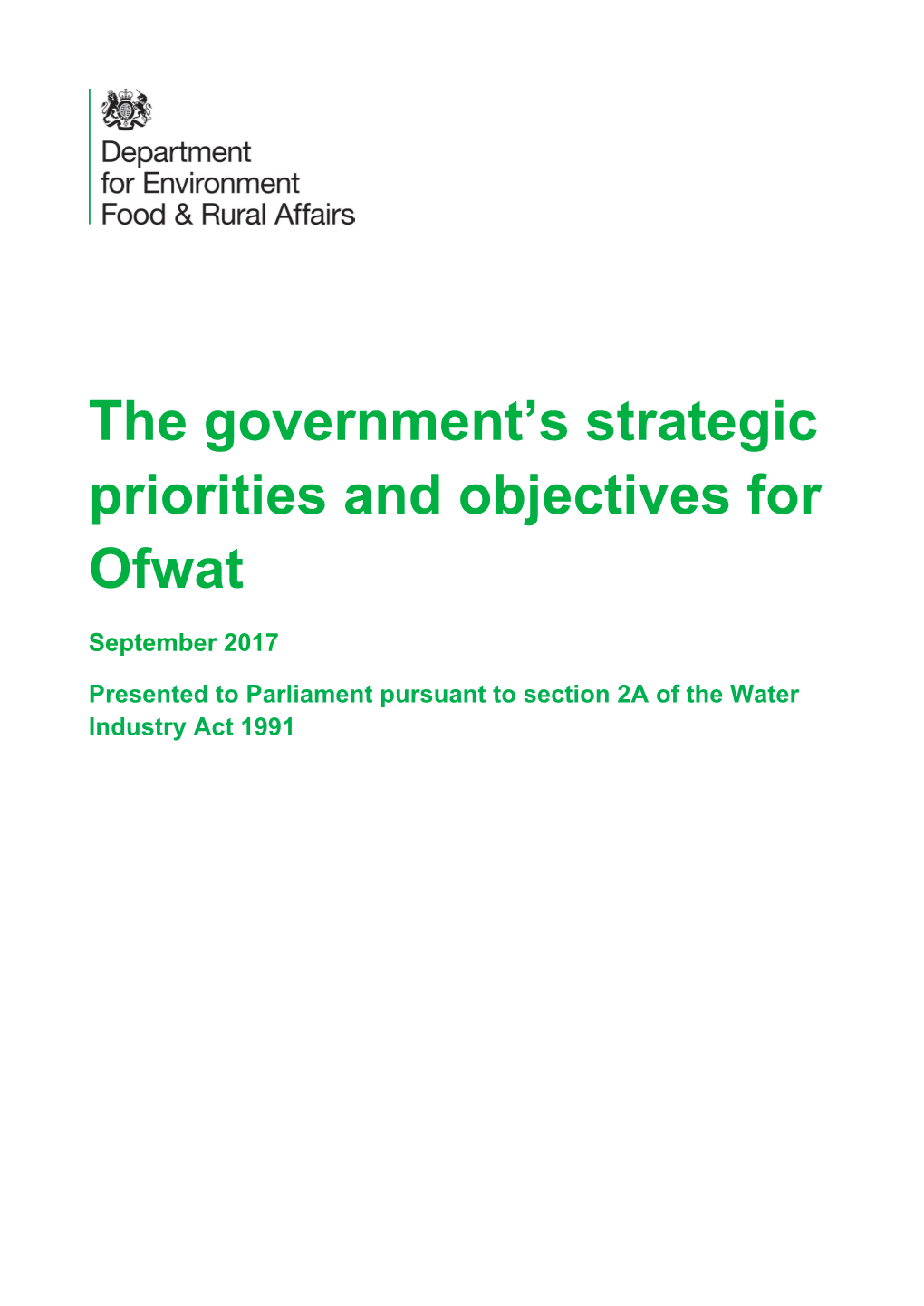 The Government's Strategic Priorities and Objectives for Ofwat
