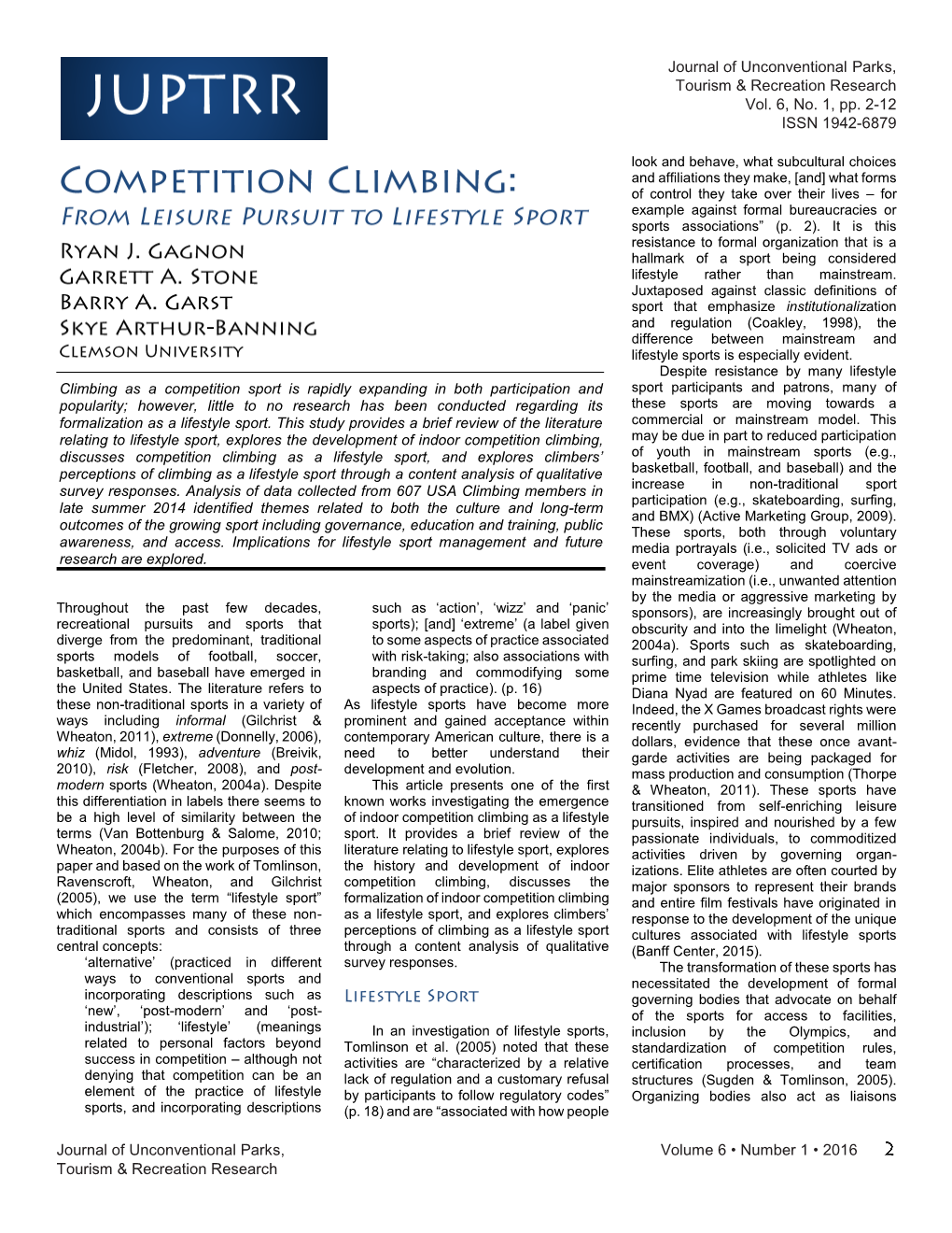 Competition Climbing: from Leisure Pursuit to Lifestyle Sport