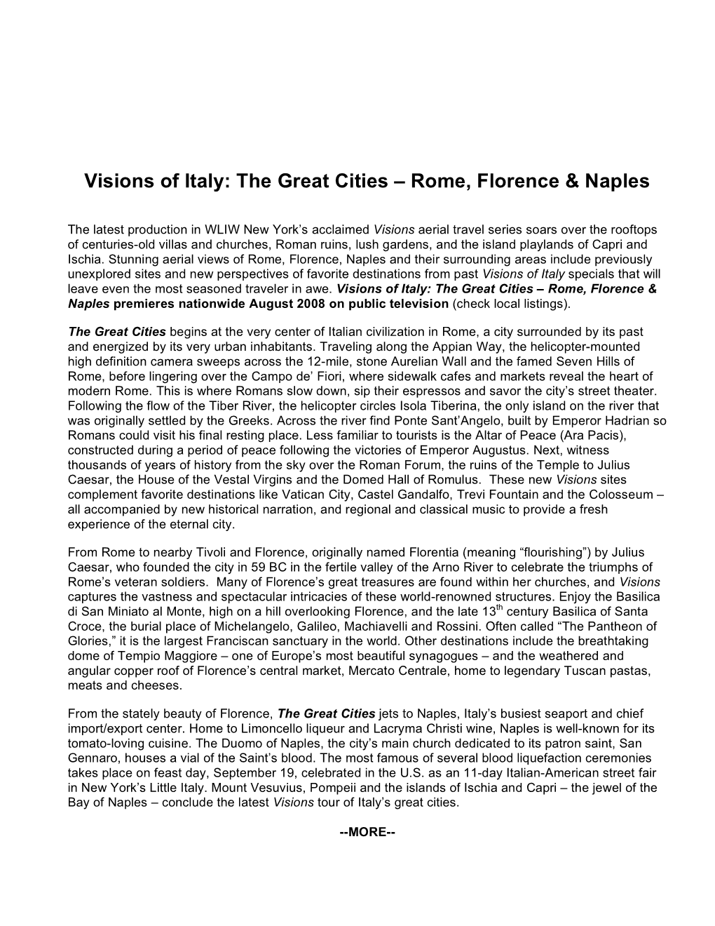 Visions of Italy: the Great Cities – Rome, Florence & Naples