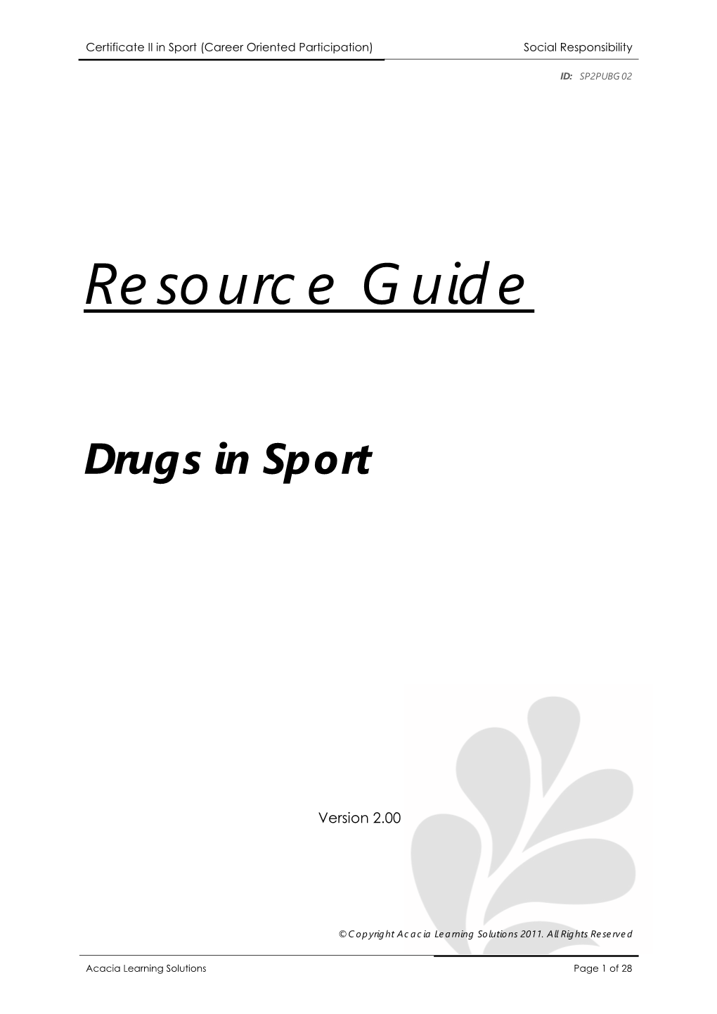 Resource Guide Drugs in Sport