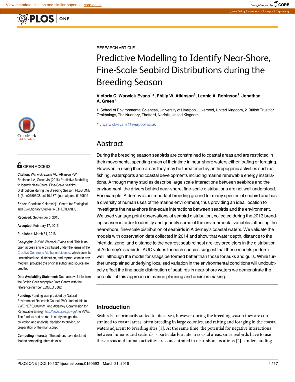 Predictive Modelling to Identify Near-Shore, Fine-Scale Seabird Distributions During the Breeding Season