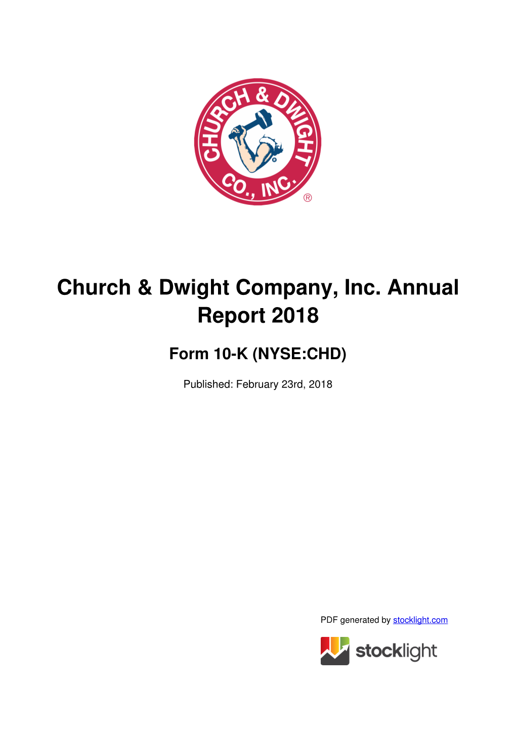 Church & Dwight Company, Inc. Annual Report 2018