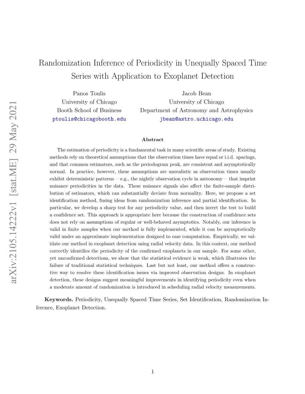 Randomization Inference of Periodicity in Unequally Spaced Time Series with Application to Exoplanet Detection