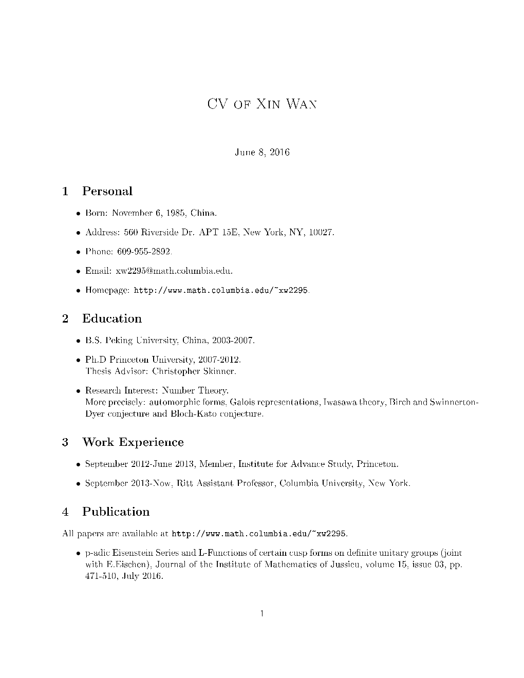 CV of Xin Wan