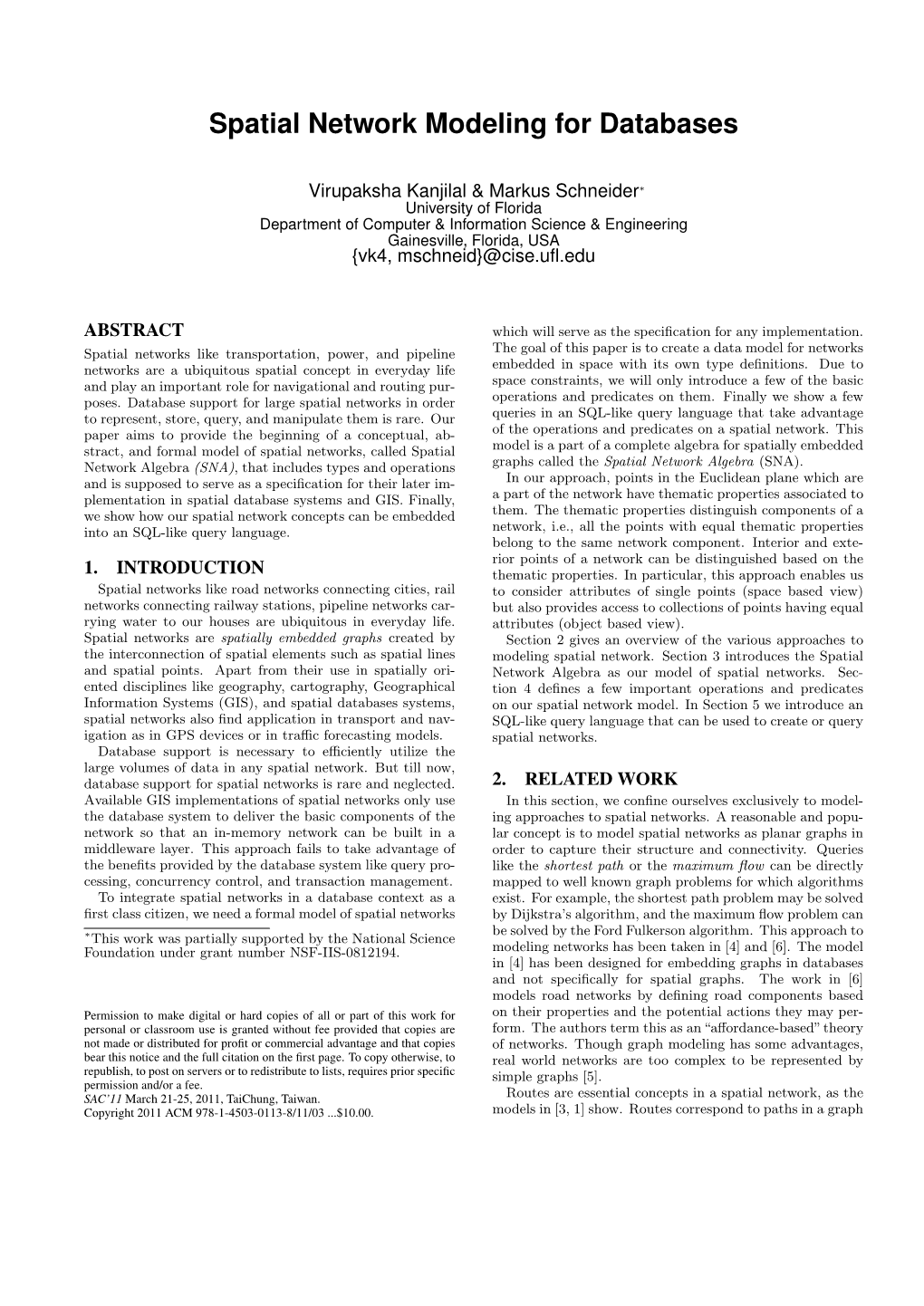 Spatial Network Modeling for Databases