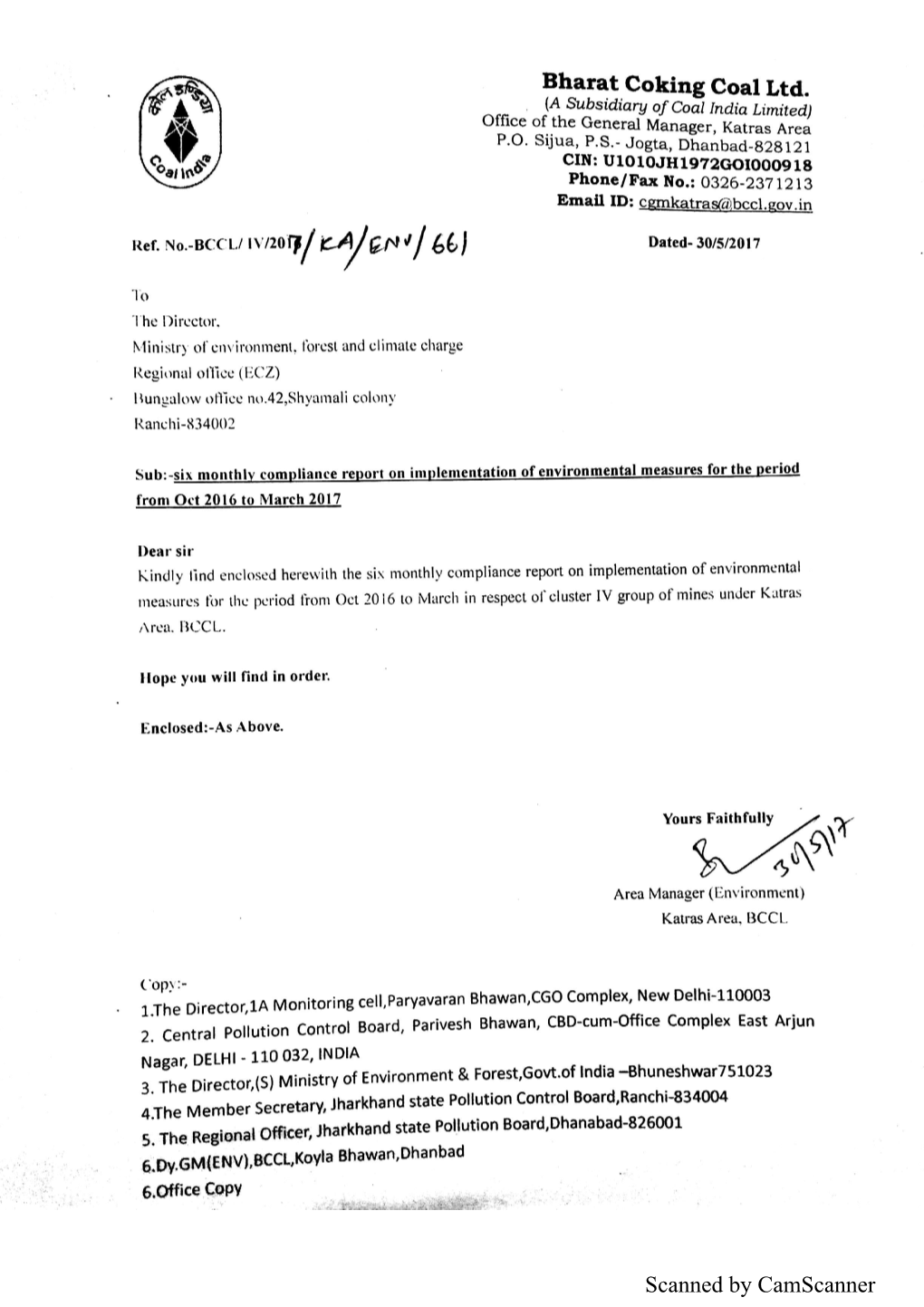 Scanned by Camscanner ENVIRONMENTAL CLEARANCE COMPLIANCE of CLUSTER-IV (GRANTED VIDE J-11015/212/2010-IA