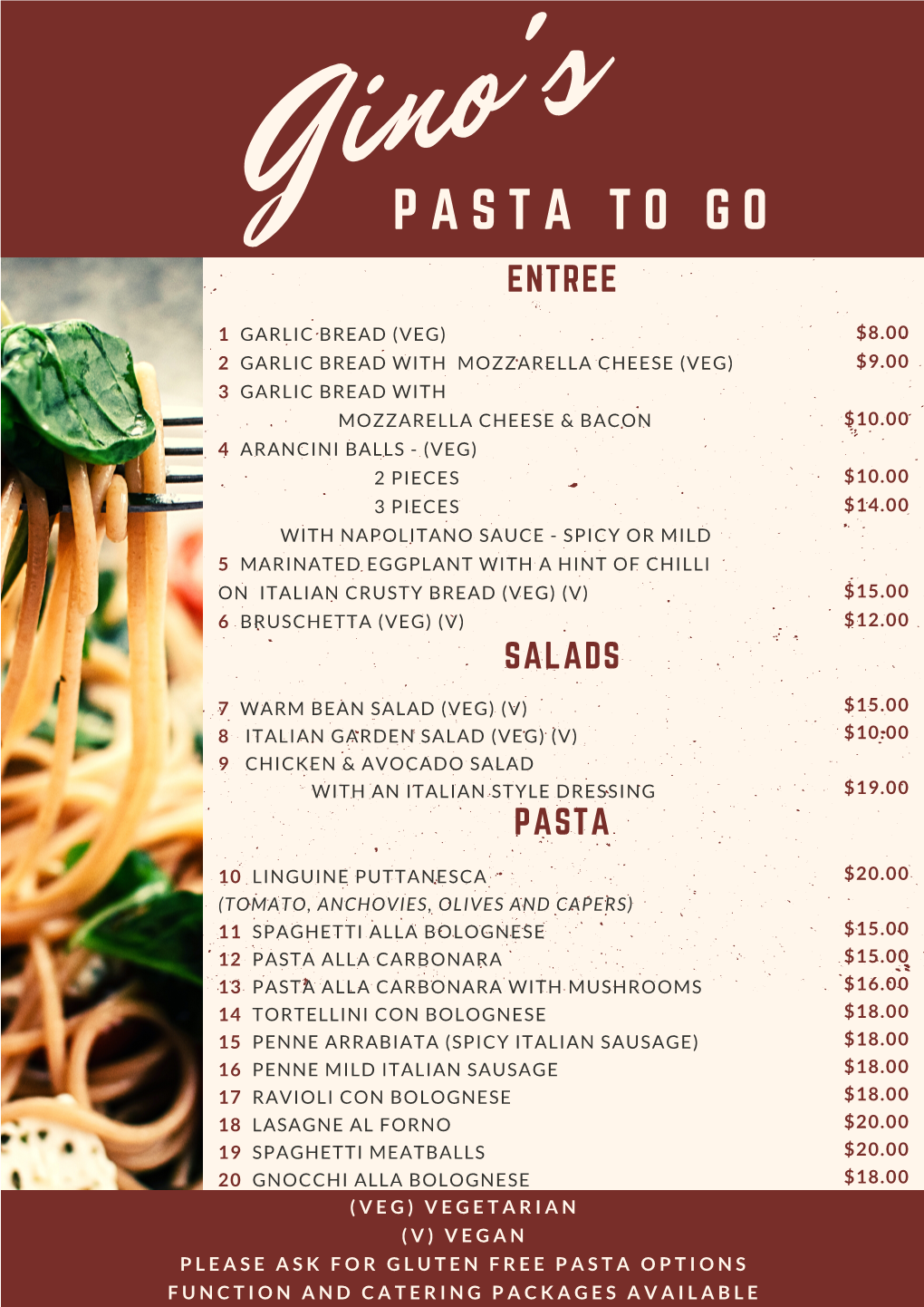 Gino Restaurant Menu