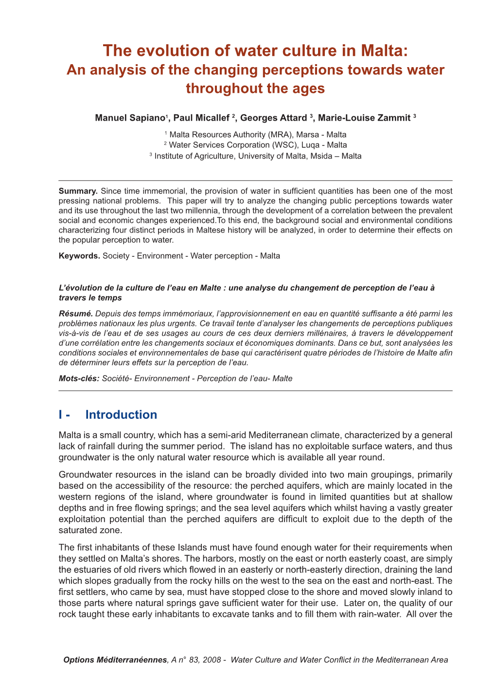 The Evolution of Water Culture in Malta: an Analysis of the Changing Perceptions Towards Water Throughout the Ages