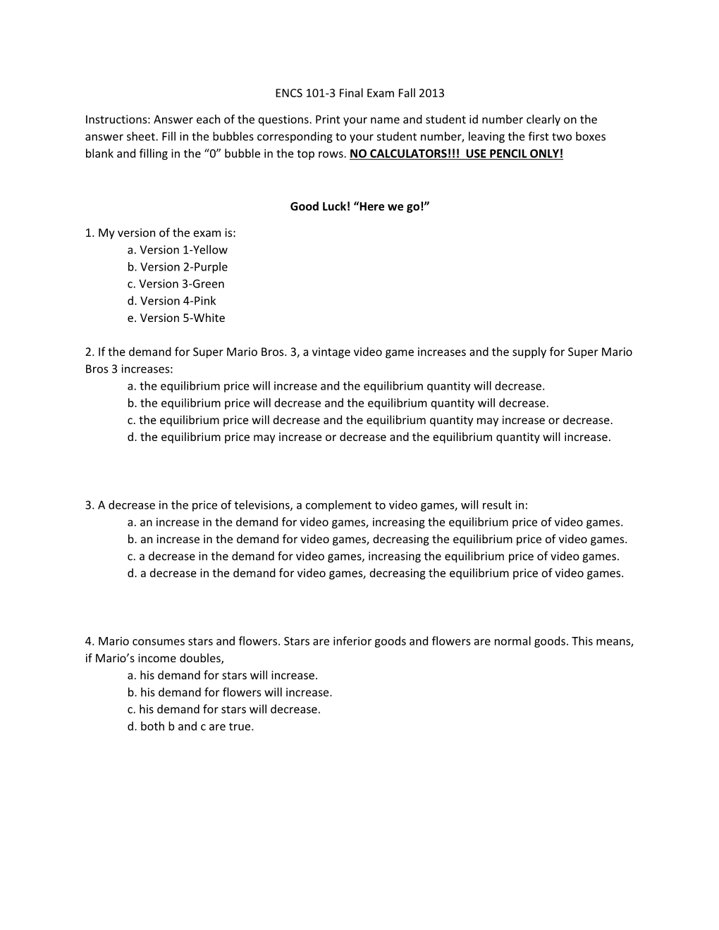 ENCS 101-3 Final Exam Fall 2013 Instructions