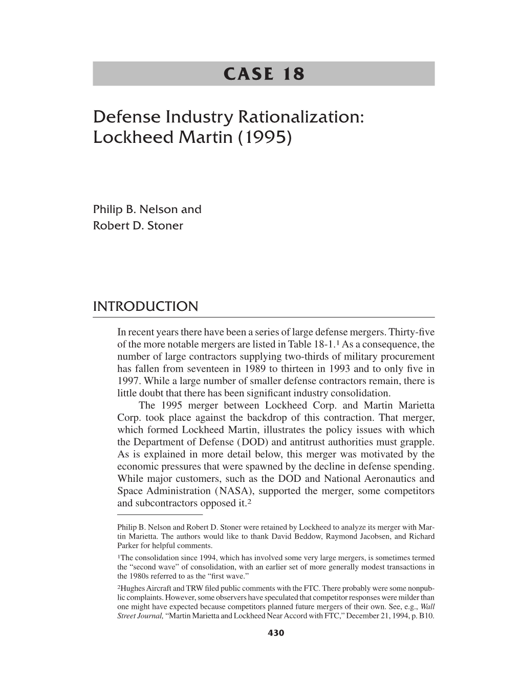 CASE 18 Defense Industry Rationalization: Lockheed Martin