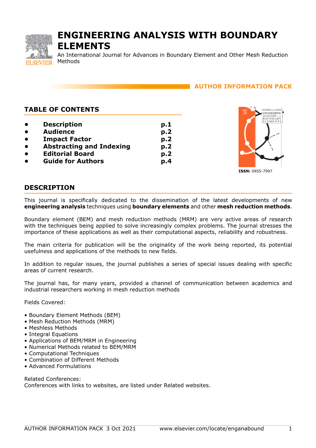 ENGINEERING ANALYSIS with BOUNDARY ELEMENTS an International Journal for Advances in Boundary Element and Other Mesh Reduction Methods