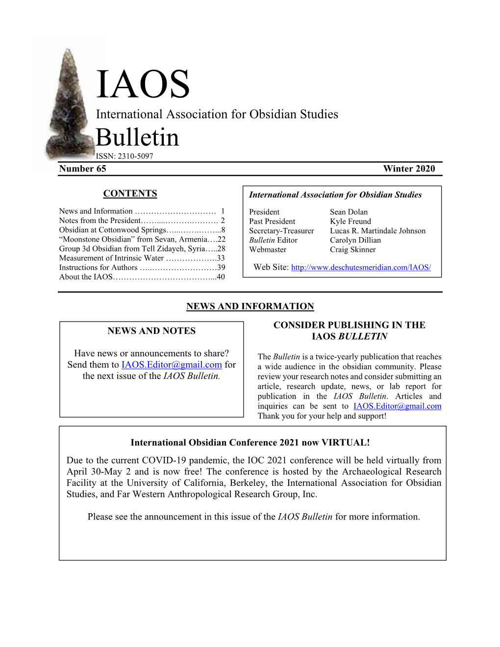 IAOS Bulletin No. 65, Winter 2020 Pg