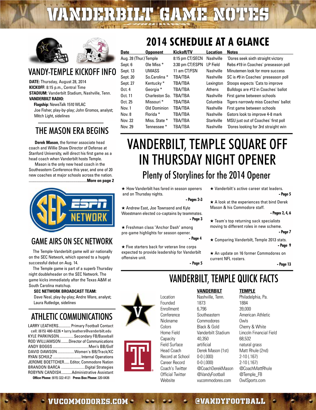 Vanderbilt GAME NOTES