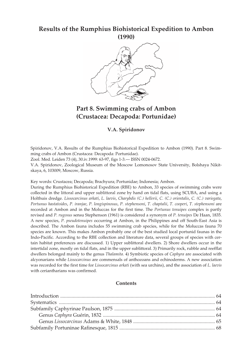 Spiridonov, V.A. Results of the Rumphius Biohistorical Expedition to Ambon (1990)