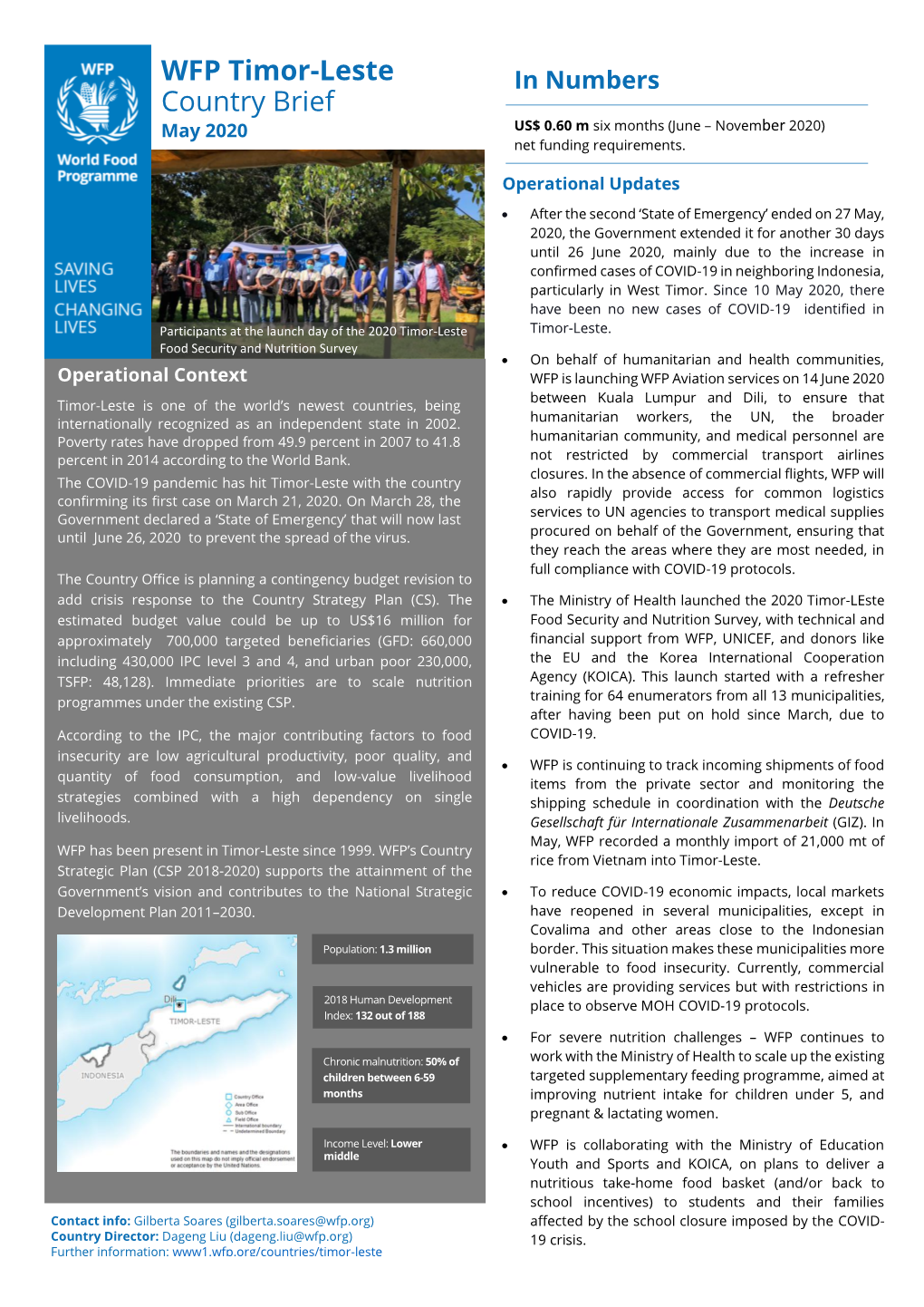 WFP Timor-Leste Country Brief May 2020