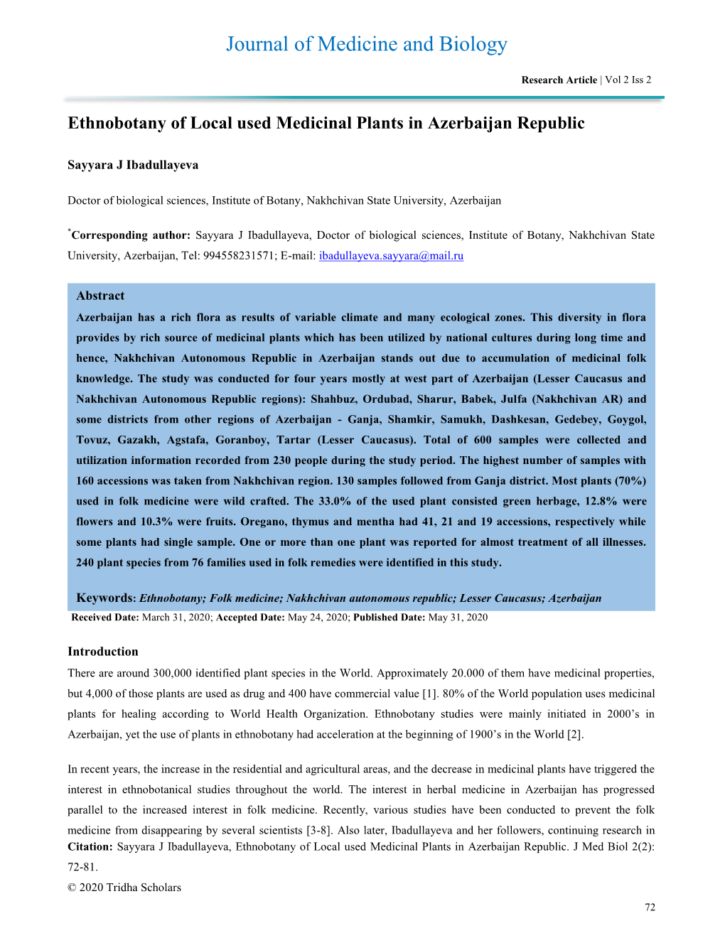 Journal of Medicine and Biology