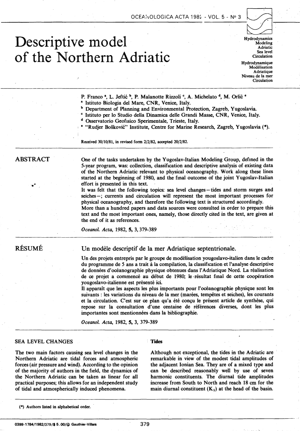 Descriptive Model of the Northern Adriatic