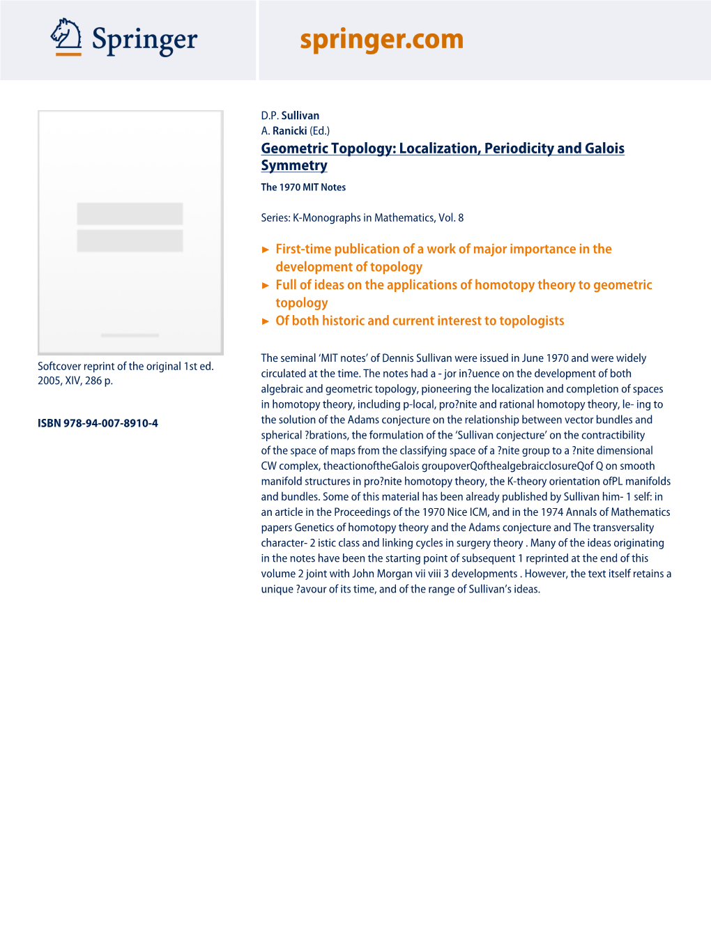 Geometric Topology: Localization, Periodicity and Galois Symmetry the 1970 MIT Notes