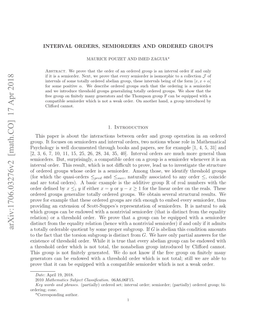 Arxiv:1706.03276V2 [Math.CO] 17 Apr 2018 Eain Ratrsododr Epoeta Ru a Eequipp Be If Can Subgroup