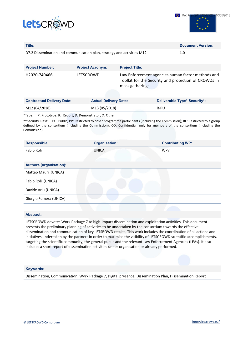 Dissemination and Communication Plan, Strategy and Activities M12 1.0