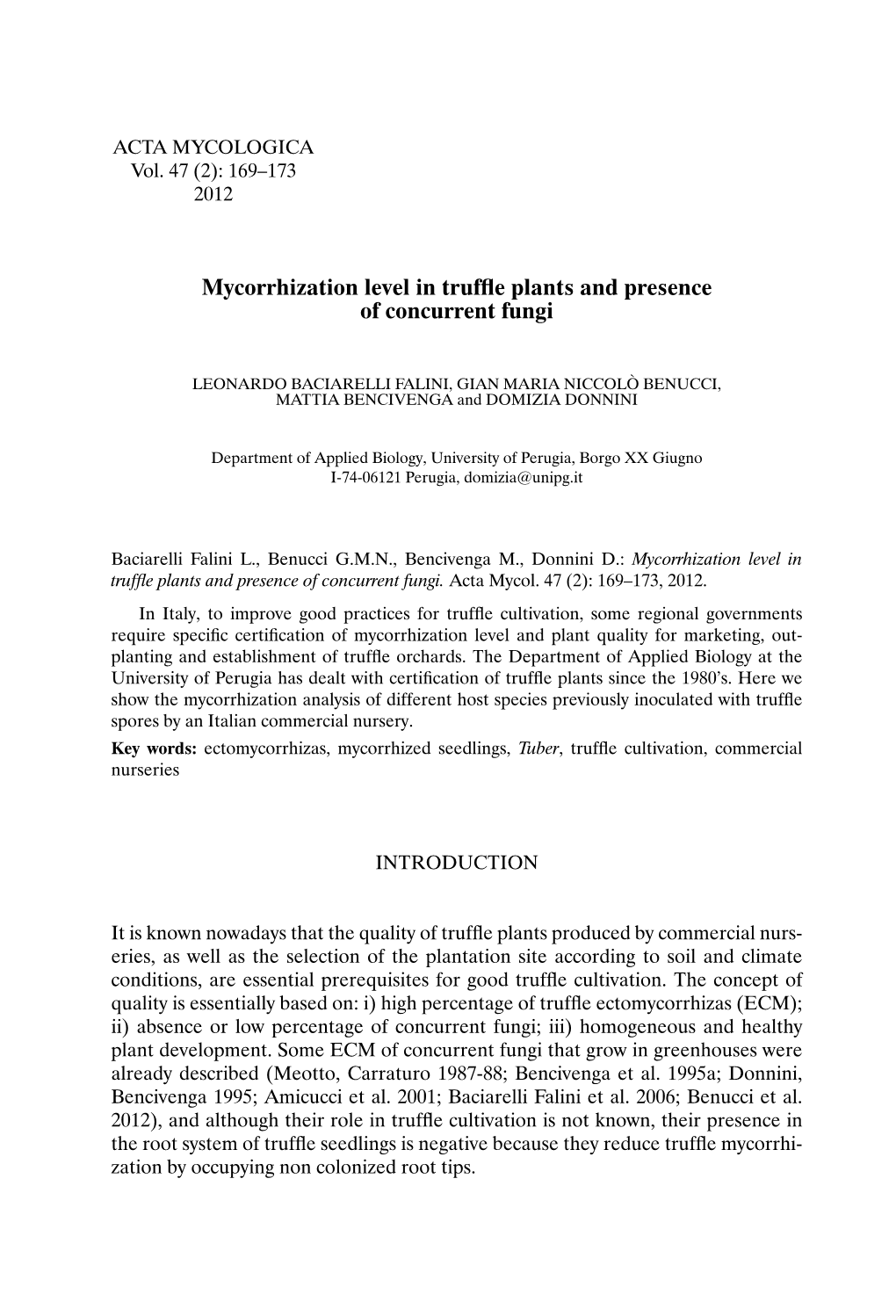 Mycorrhization Level in Truffle Plants and Presence of Concurrent Fungi