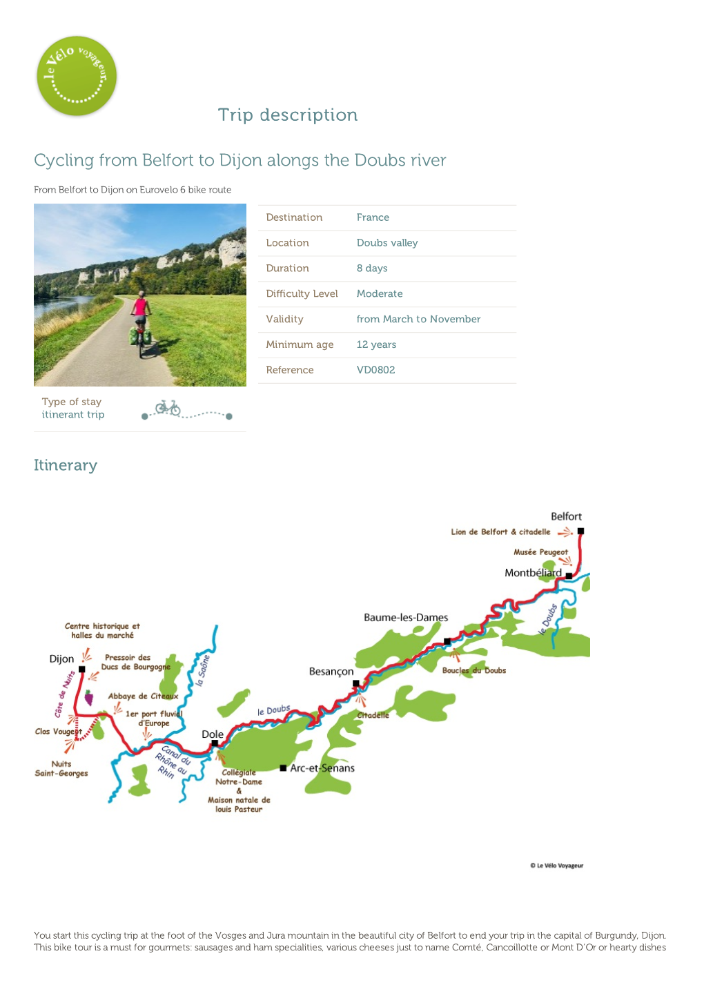 Trip Description Cycling from Belfort to Dijon Alongs the Doubs River