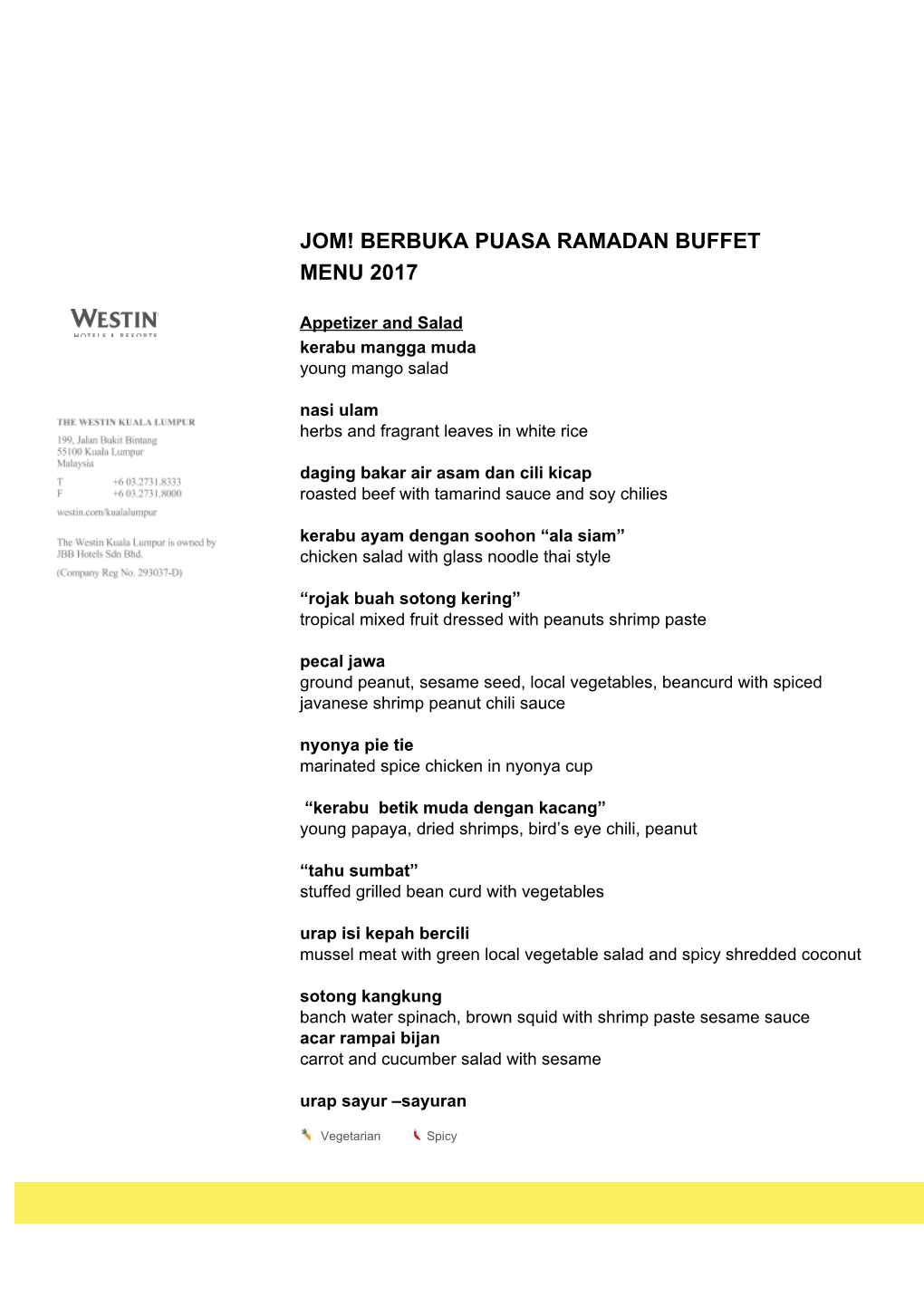 Berbuka Puasa Ramadan Buffet Menu 2017