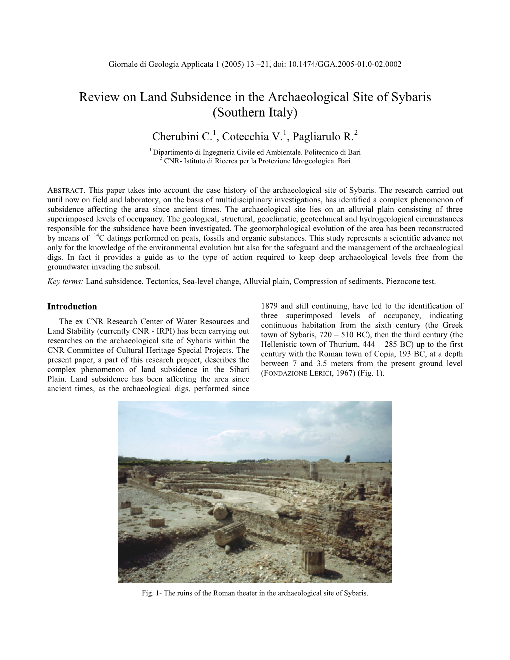 Review on Land Subsidence in the Archaeological Site of Sybaris (Southern Italy)