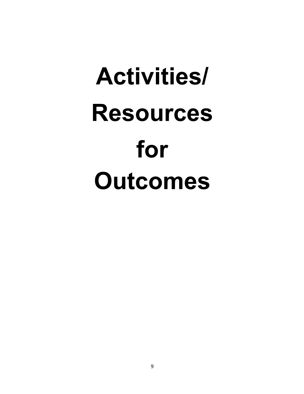 Activities/ Resources for Outcomes