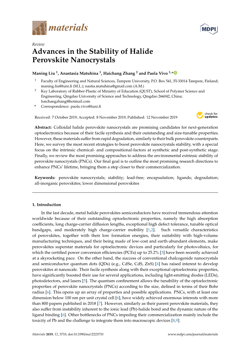 Advances in the Stability of Halide Perovskite Nanocrystals