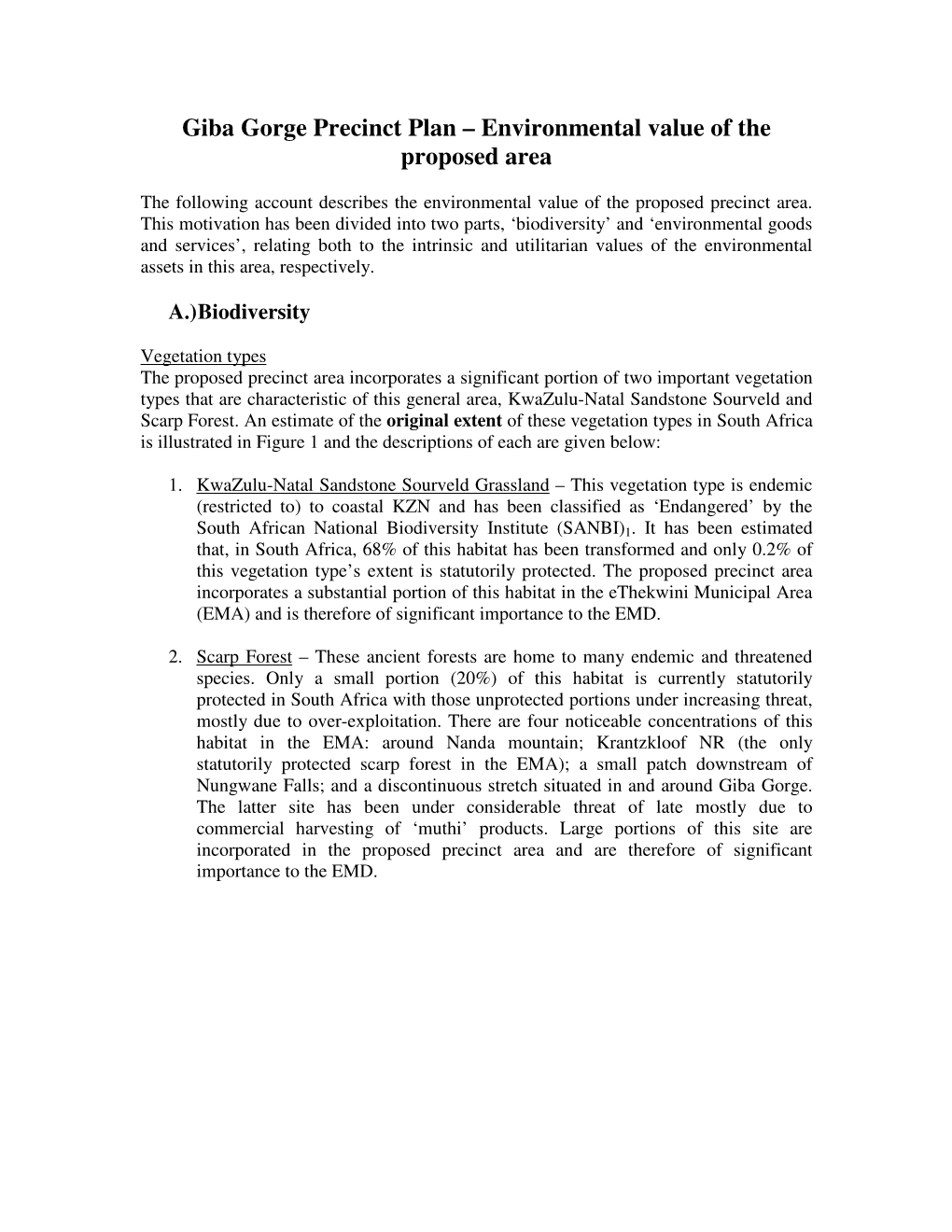 Giba Gorge Precinct Plan – Environmental Value of the Proposed Area