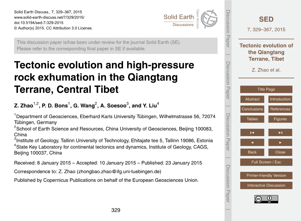 Tectonic Evolution of the Qiangtang Terrane, Tibet 5 Discussion Z