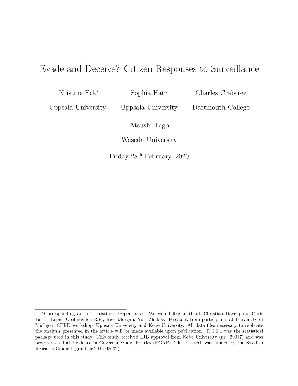 Evade and Deceive? Citizen Responses to Surveillance