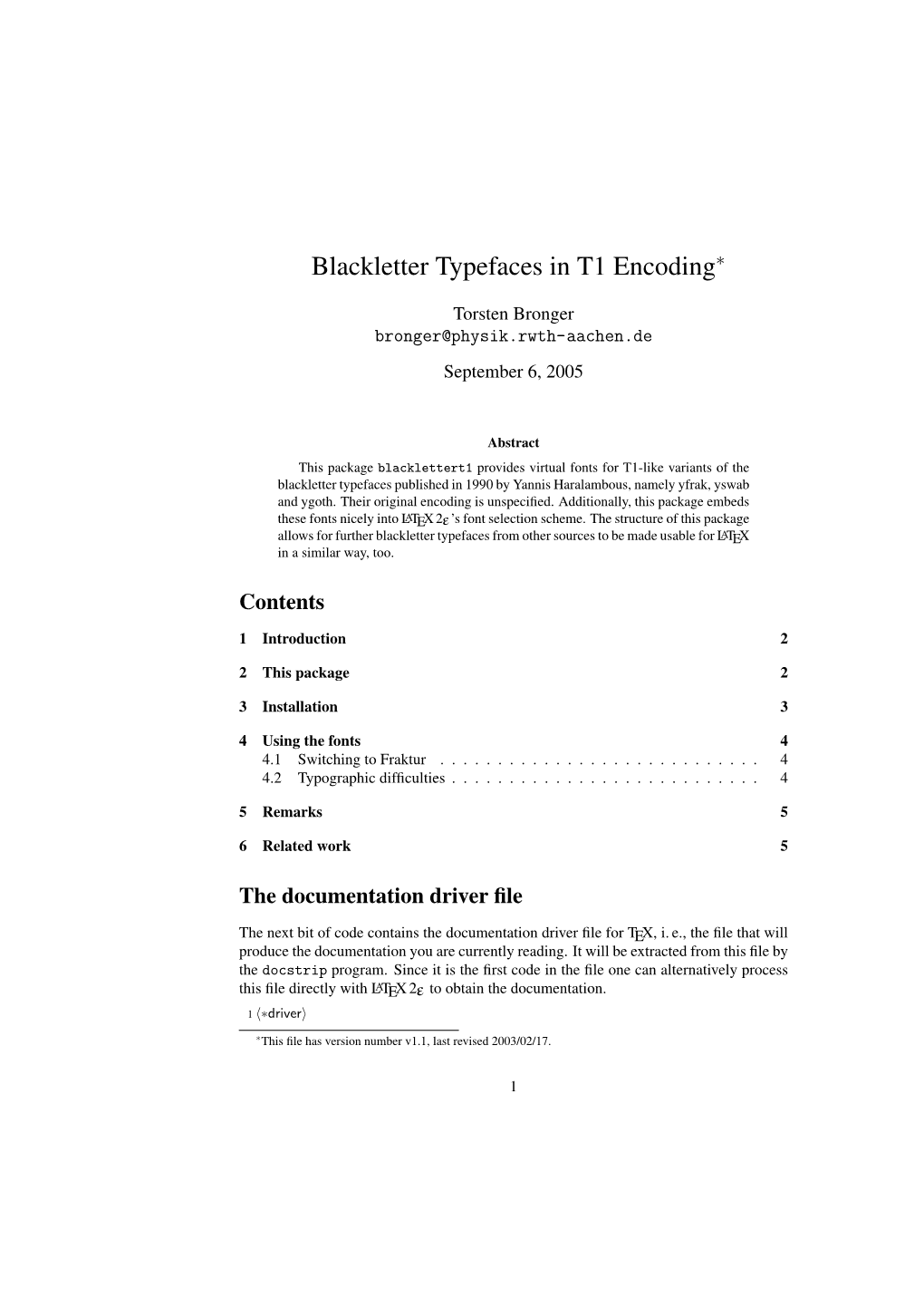 Blackletter Typefaces in T1 Encoding∗