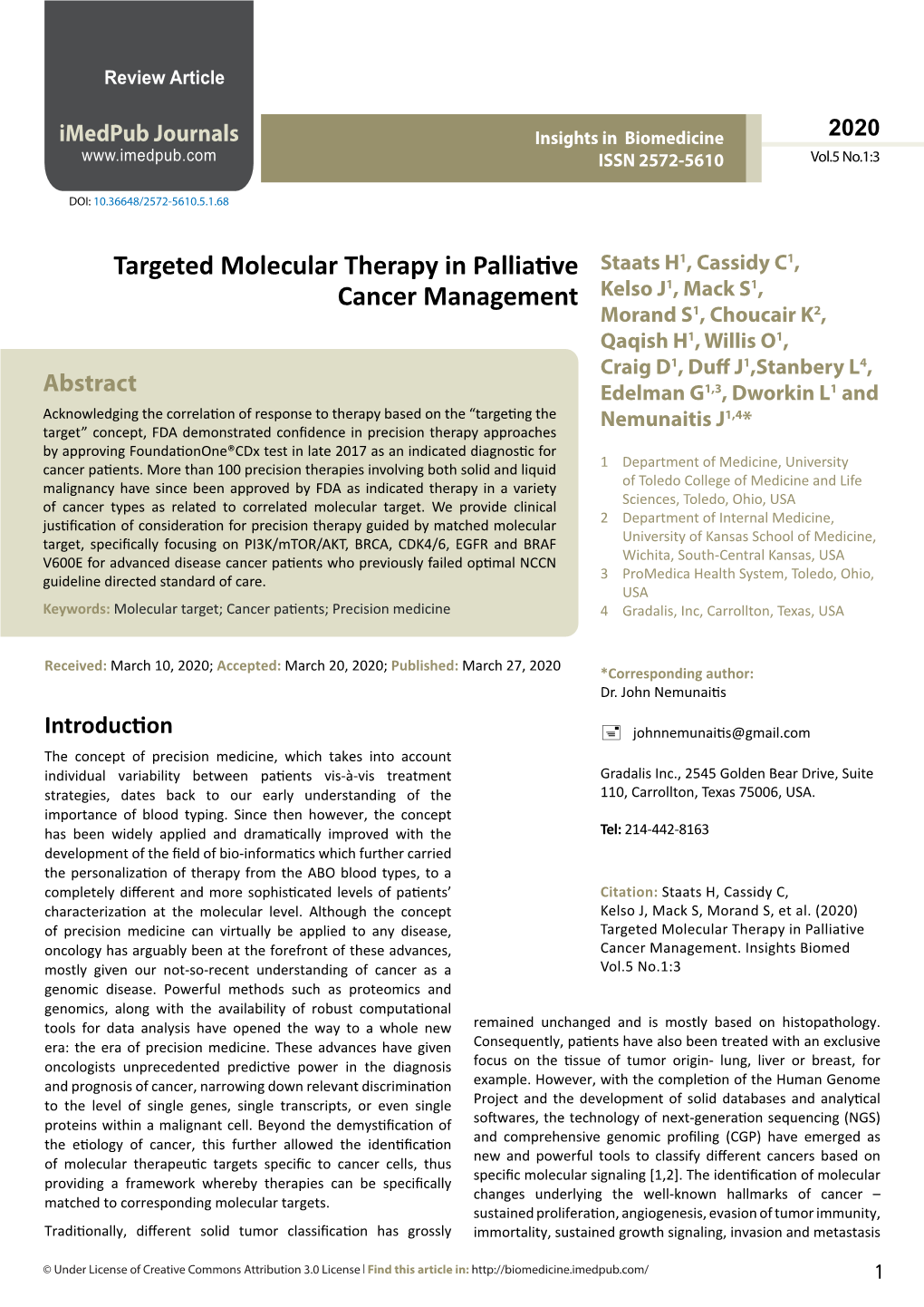 Targeted Molecular Therapy in Palliative Cancer Management