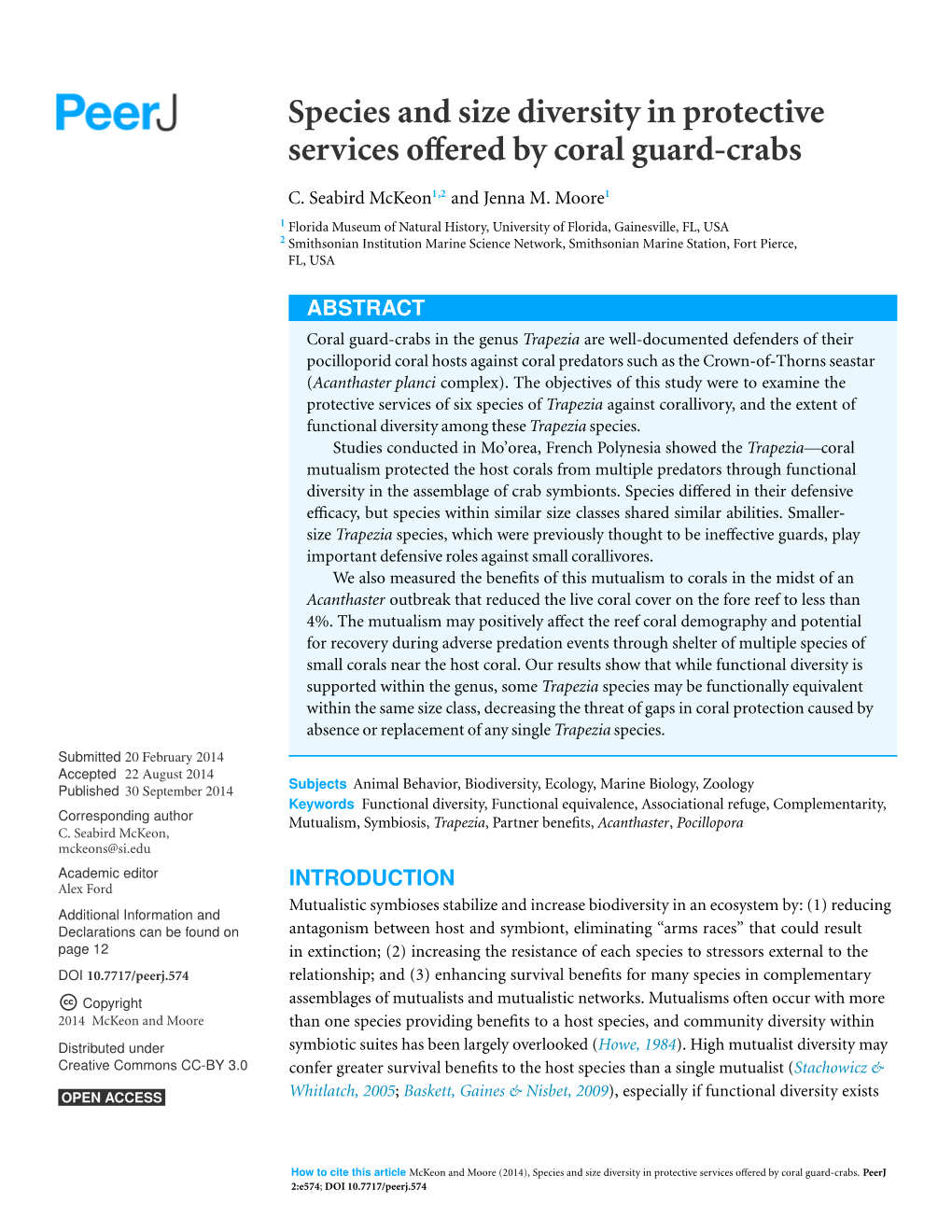 Species and Size Diversity in Protective Services Offered by Coral Guard-Crabs