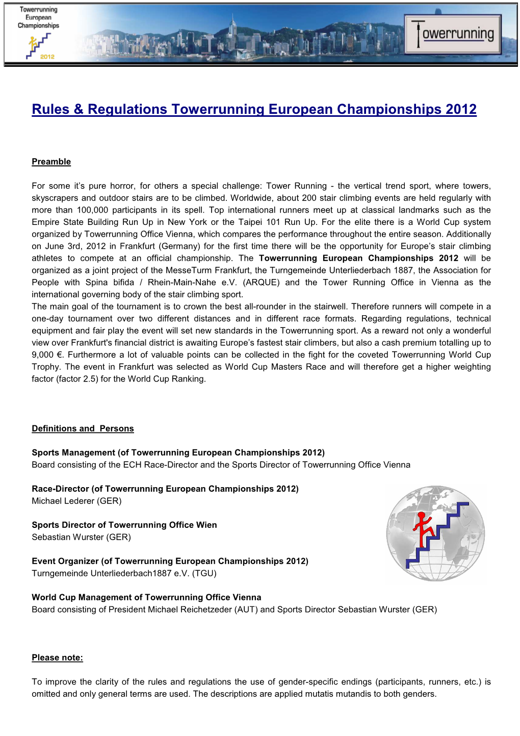 Rules & Regulations Towerrunning European Championships 2012