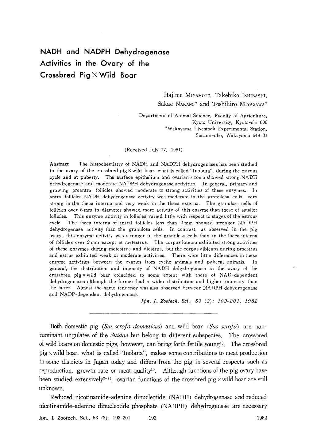 NADH and NADPH Dehydrogenase Activities in the Ovary of The