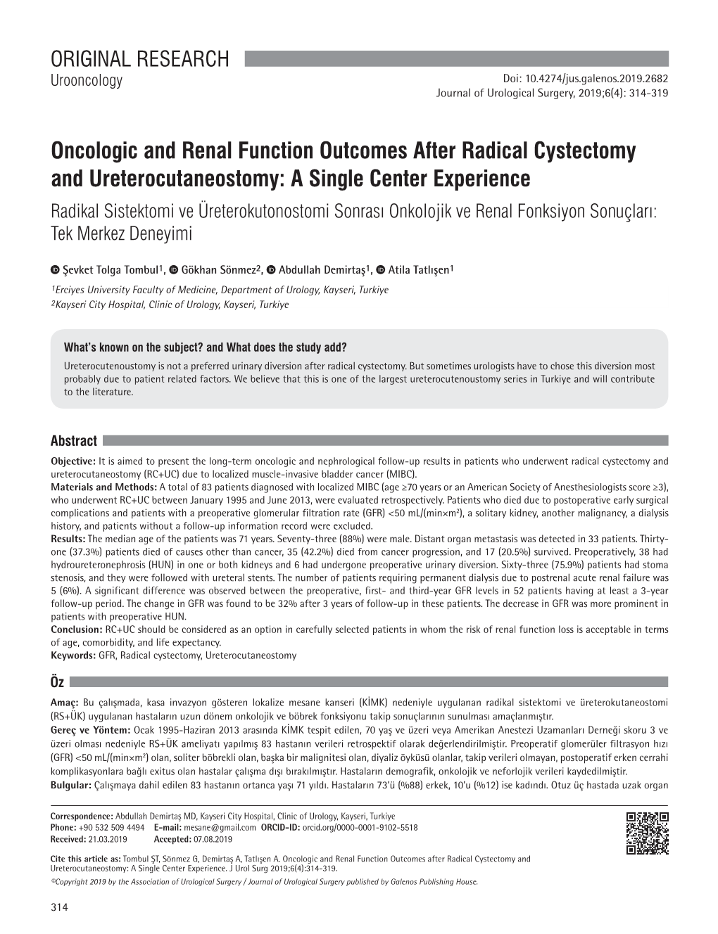 Oncologic and Renal Function Outcomes After Radical Cystectomy