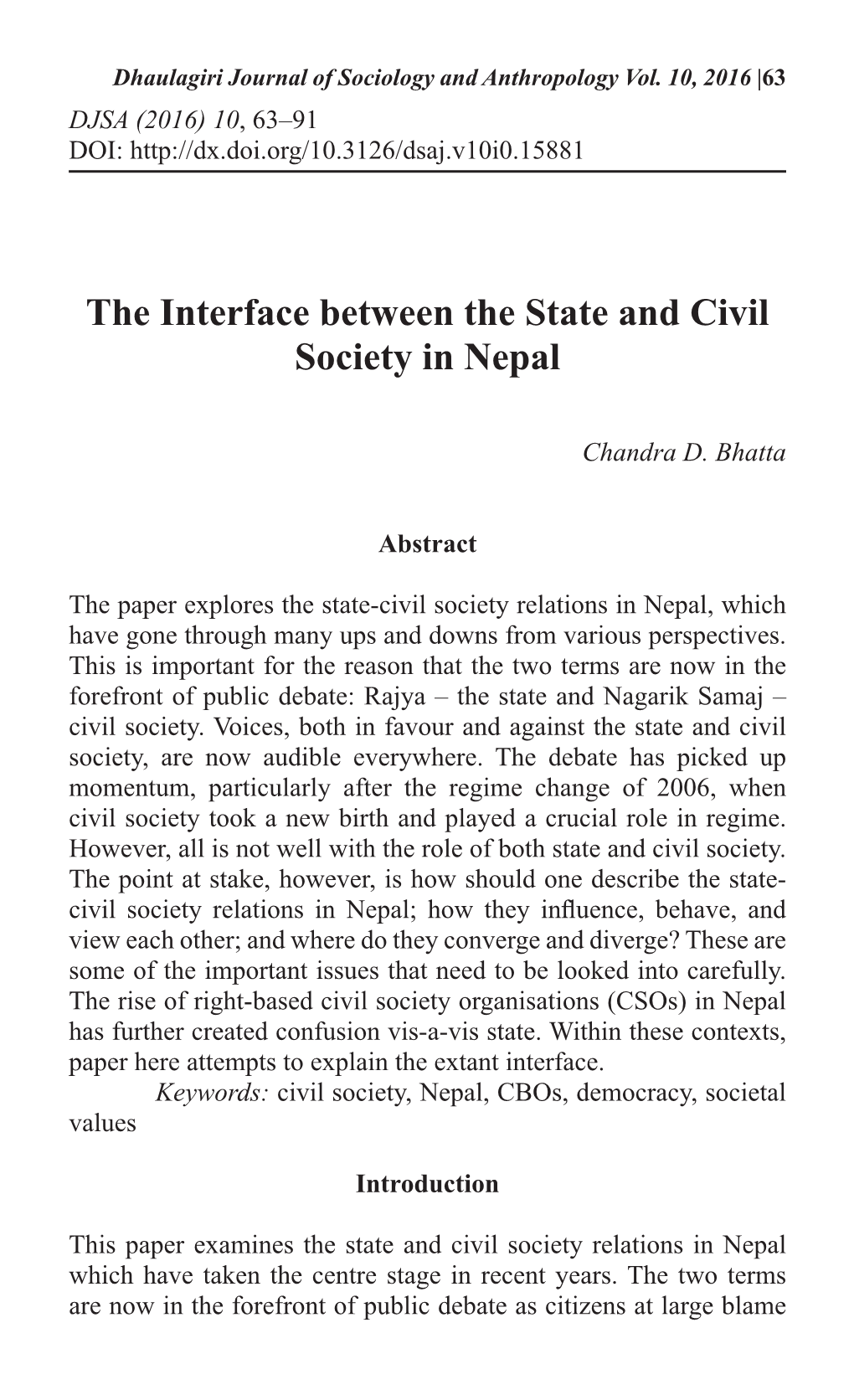 The Interface Between the State and Civil Society in Nepal