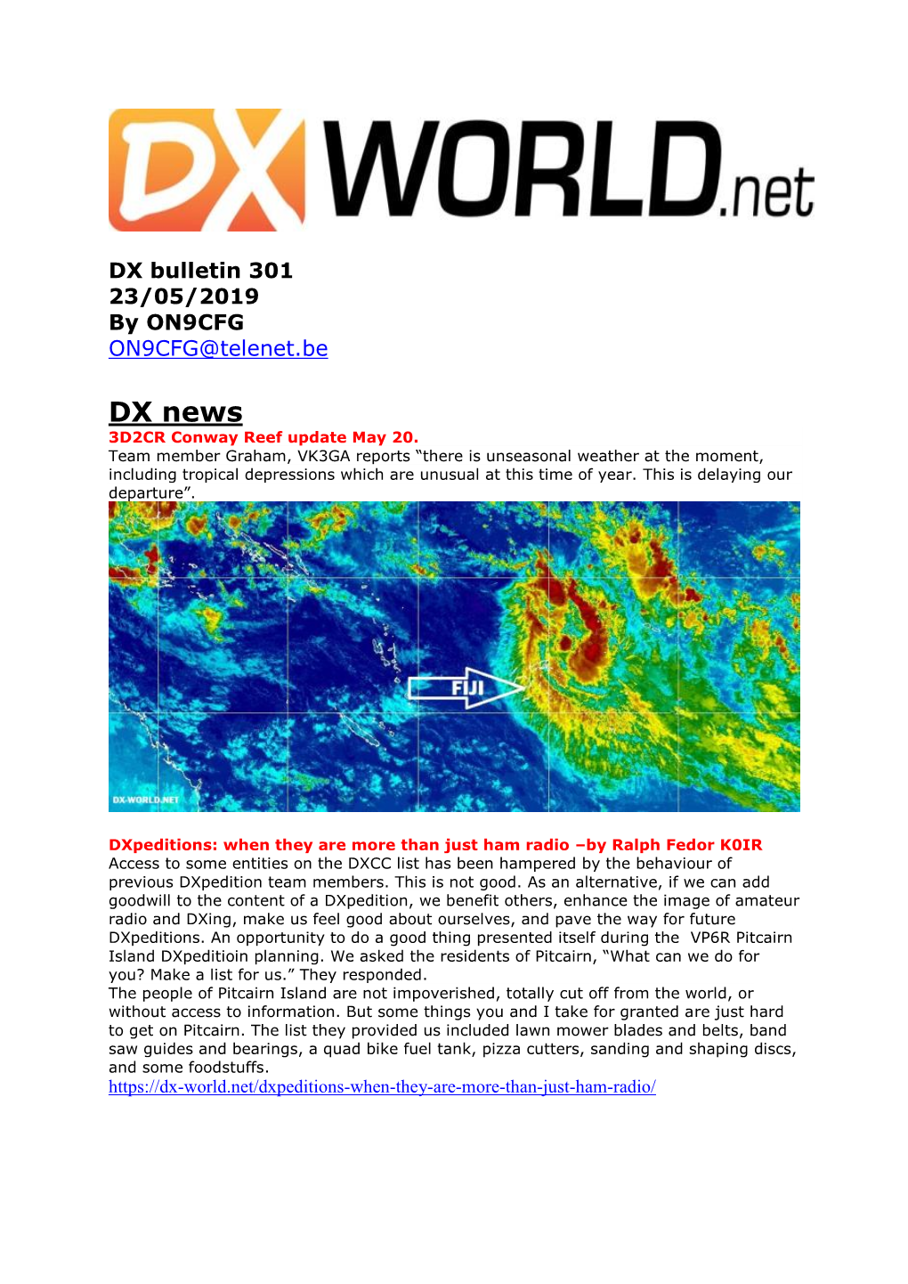 DX News 3D2CR Conway Reef Update May 20