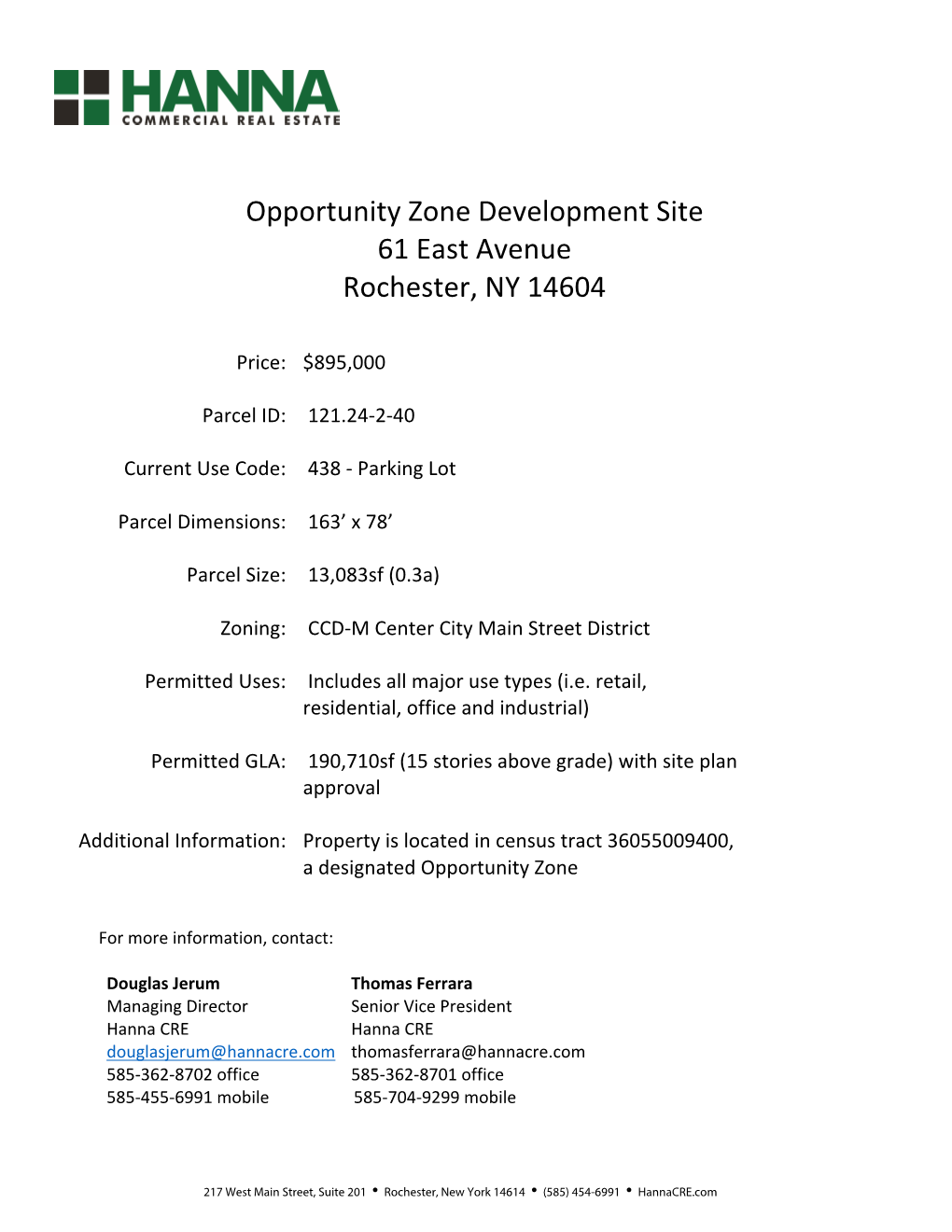 Opportunity Zone Development Site 61 East Avenue Rochester, NY 14604