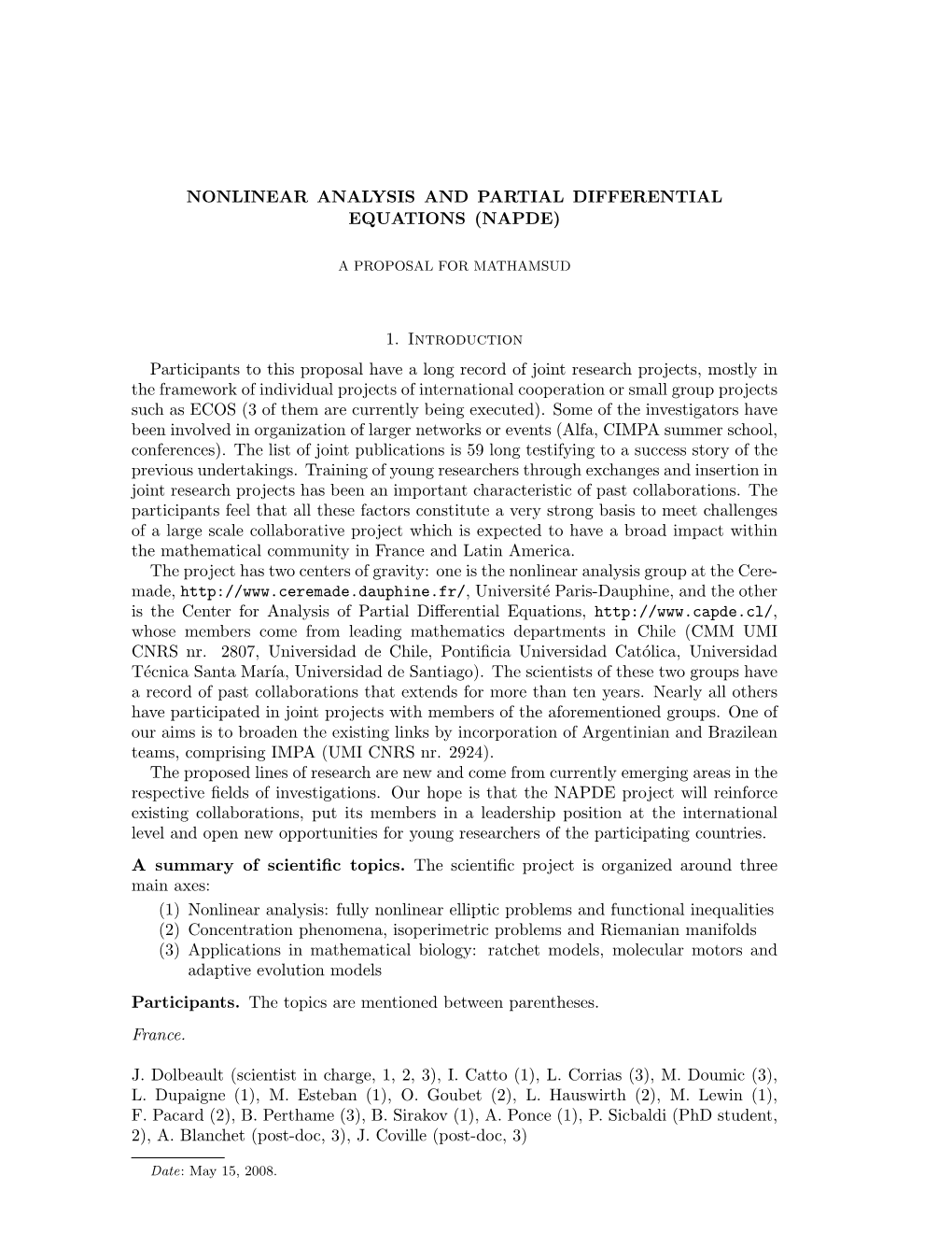 Nonlinear Analysis and Partial Differential Equations (Napde)